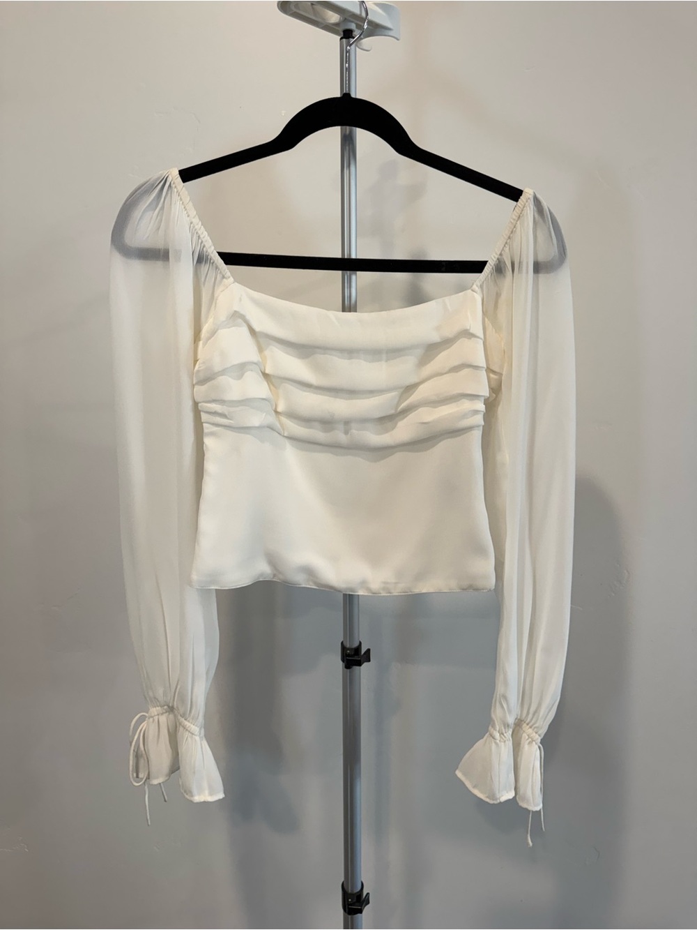 Abercrombie & Fitch Cream Long-Sleeve Ruffle Front Blouse